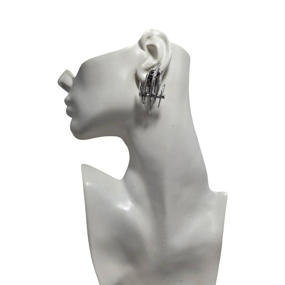 Vintage Silver Tone Sculptural Clip-On Statement Earrings